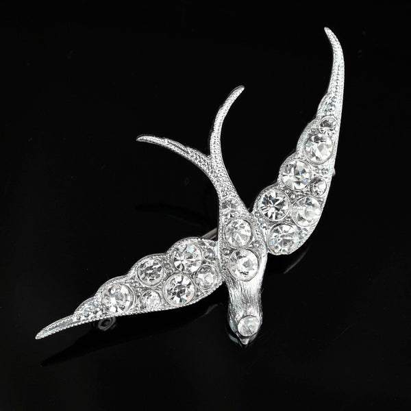 Art Deco Czech Diamond Paste Swallow Brooch
