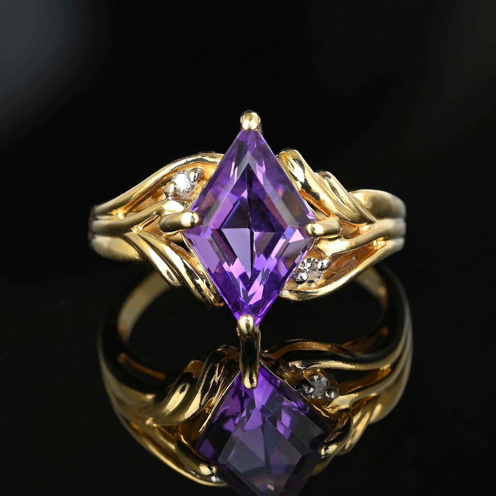 Vintage Gold Diamond Lozenge Cut Amethyst Cocktail Ring – Boylerpf