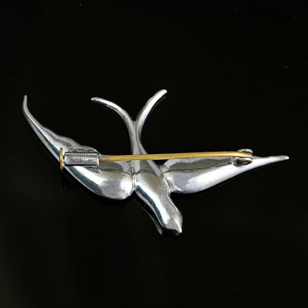 Art Deco Czech Diamond Paste Swallow Brooch