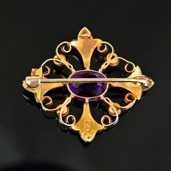 Antique Gold Amethyst & Seed Pearl Convertible Pendant Brooch - Boylerpf