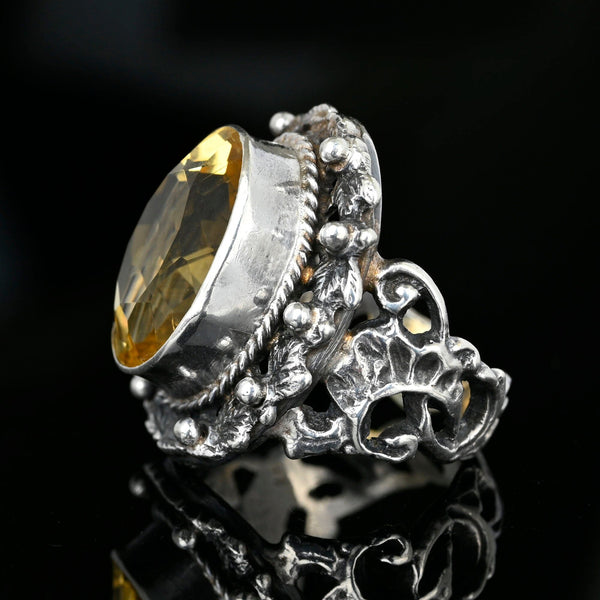 Bold Antique Arts & Crafts Silver Citrine Ring - Boylerpf
