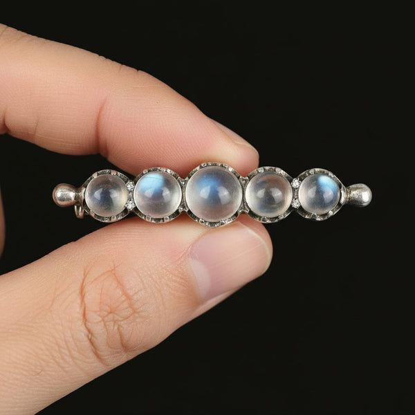 Antique Victorian Silver Cabochon Moonstone Brooch