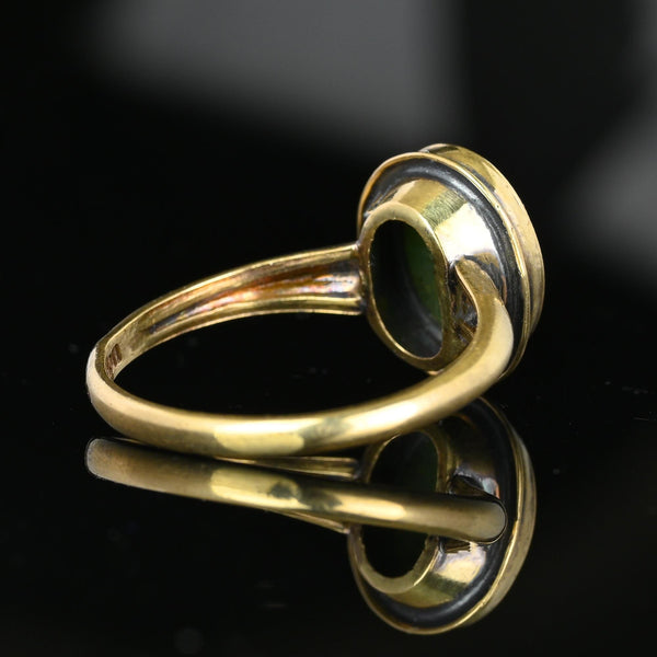 Vintage Oval Cabochon Green Serpentine Ring in Gold - Boylerpf