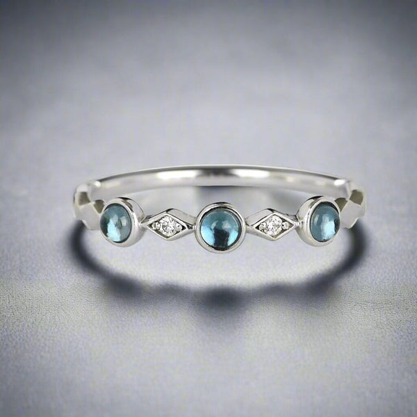 Vintage 10K White Gold Diamond Aquamarine Ring Band - Boylerpf