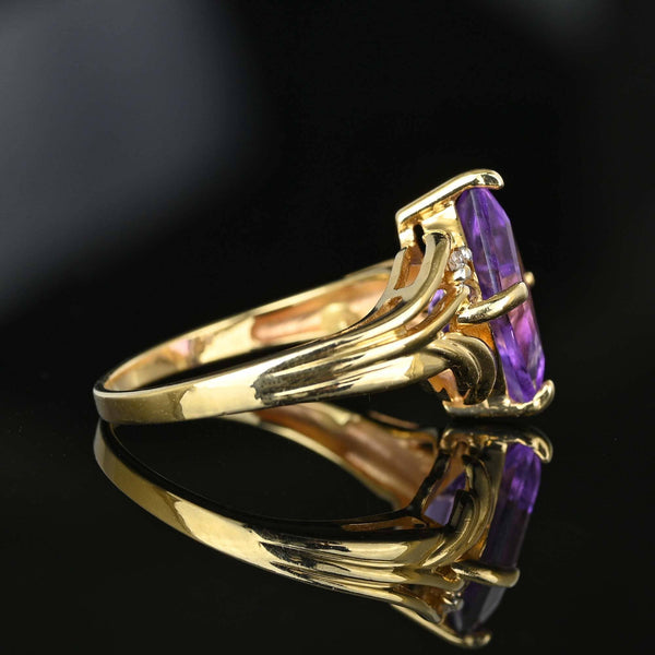 Vintage Gold Diamond Lozenge Cut Amethyst Cocktail Ring - Boylerpf