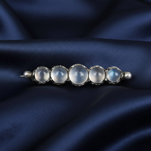 Antique Victorian Silver Cabochon Moonstone Brooch
