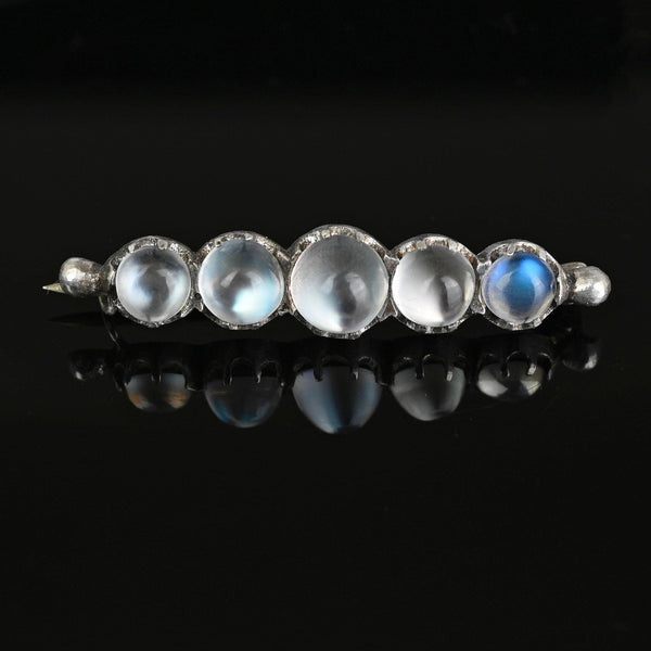 Antique Victorian Silver Cabochon Moonstone Brooch