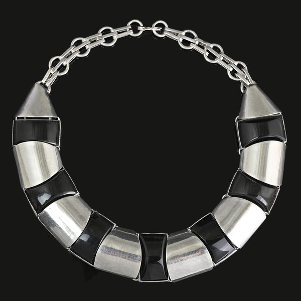 Vintage Mexican Sterling Silver Black Onyx Necklace