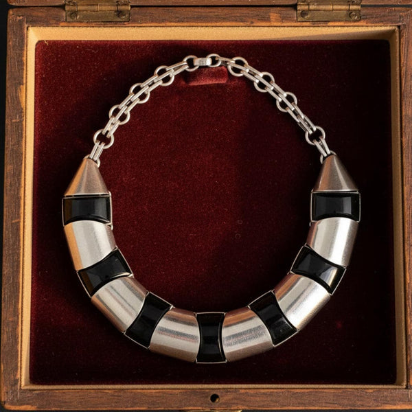 Vintage Mexican Sterling Silver Black Onyx Necklace