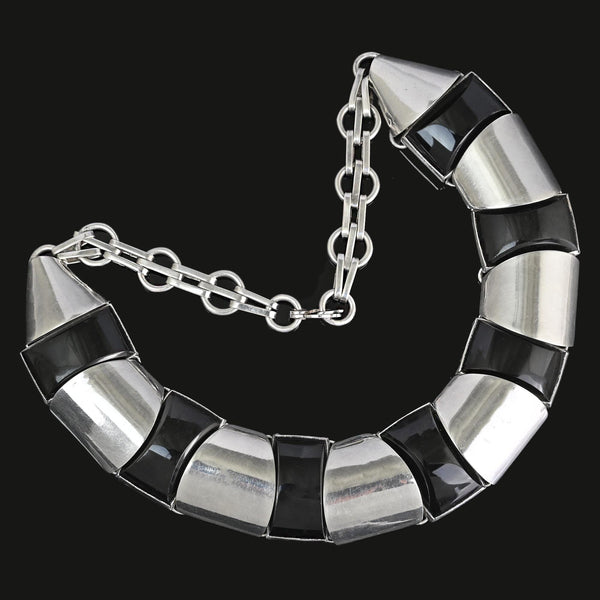 Vintage Mexican Sterling Silver Black Onyx Necklace