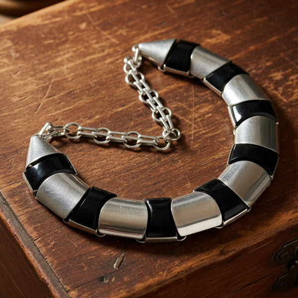 Vintage Mexican Sterling Silver Black Onyx Necklace