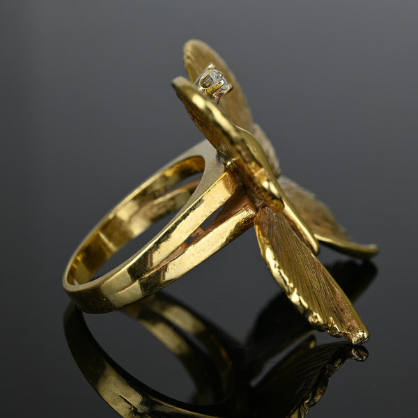 Impressive Diamond Textured 14K Gold Butterfly Ring - Boylerpf