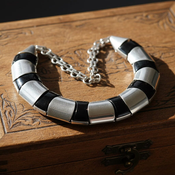 Vintage Mexican Sterling Silver Black Onyx Necklace