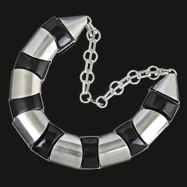 Vintage Mexican Sterling Silver Black Onyx Necklace