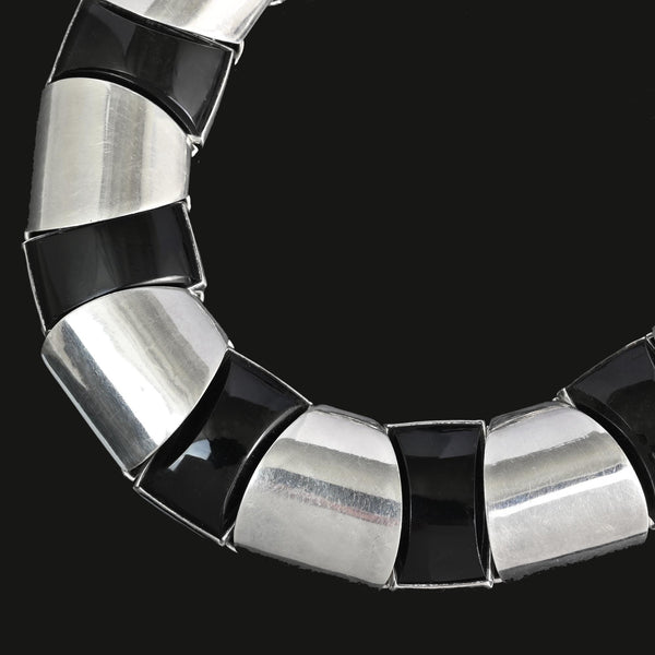 Vintage Mexican Sterling Silver Black Onyx Necklace