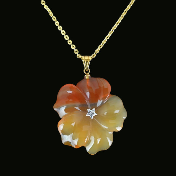 Fine 18K Gold Quartz Star Carved Flower Carnelian Pendant - Boylerpf