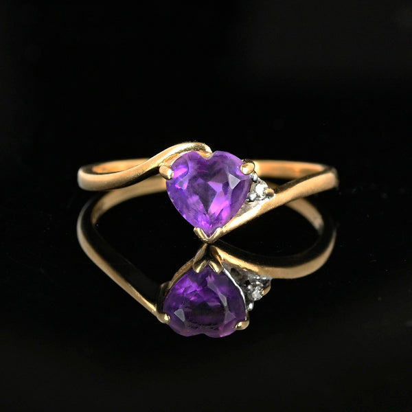 Vintage 14K Gold Bypass Diamond Amethyst Heart Ring - Boylerpf