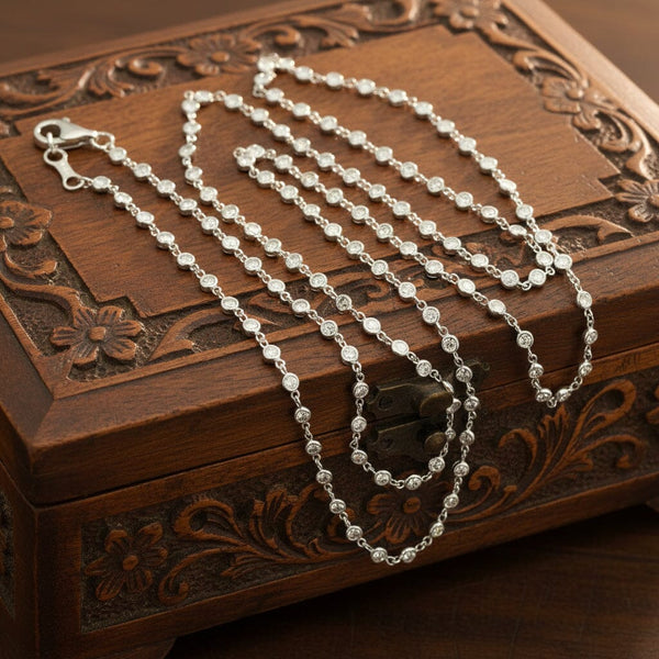Vintage 18K White Gold Diamond Station Necklace 2.92CT