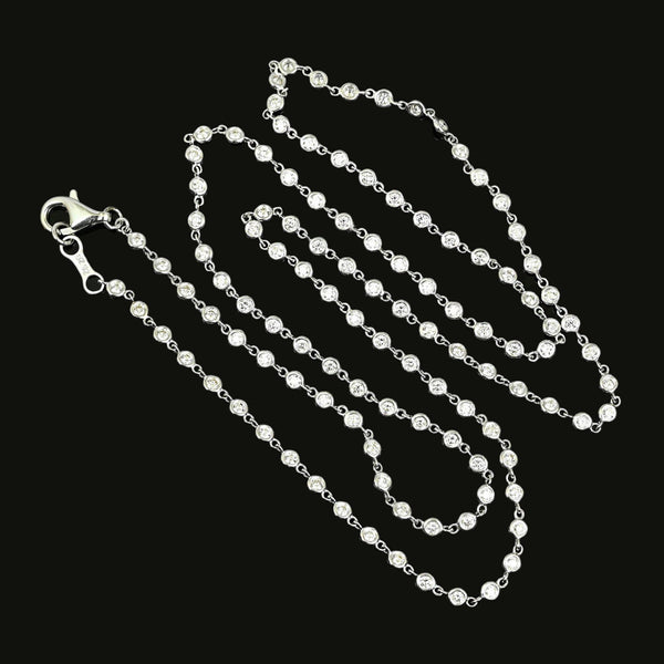 Vintage 18K White Gold Diamond Station Necklace 2.92CT