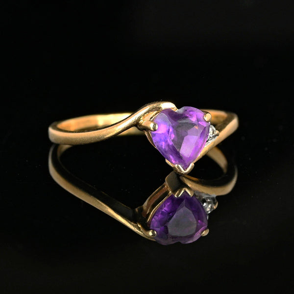 Vintage 14K Gold Bypass Diamond Amethyst Heart Ring - Boylerpf