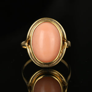 Mid Century Cabochon Salmon Coral Ring in 14K Gold - Boylerpf