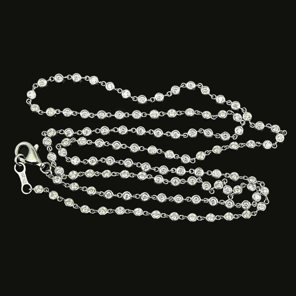 Vintage 18K White Gold Diamond Station Necklace 2.92CT