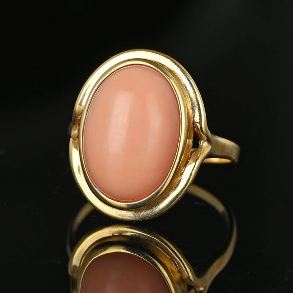 Mid Century Cabochon Salmon Coral Ring in 14K Gold - Boylerpf