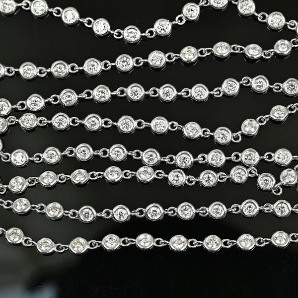 Vintage 18K White Gold Diamond Station Necklace 2.92CT