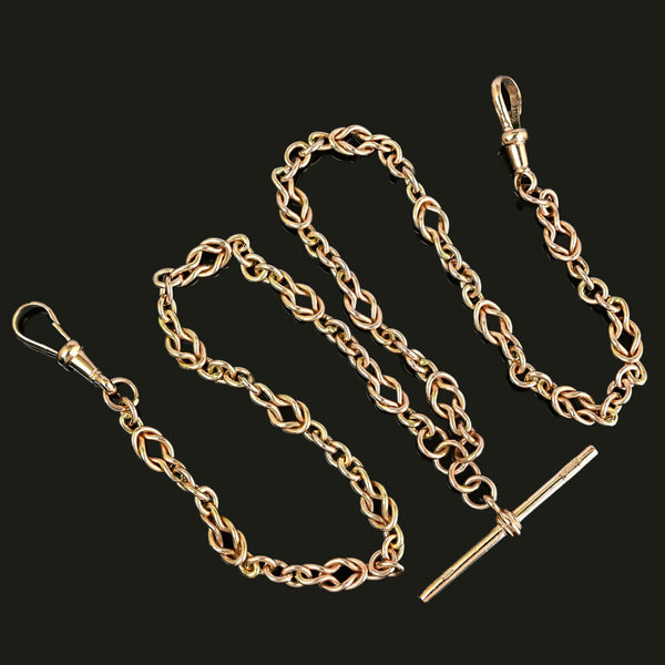 Antique 9K Gold Double Albert Love Knot Watch Chain Necklace