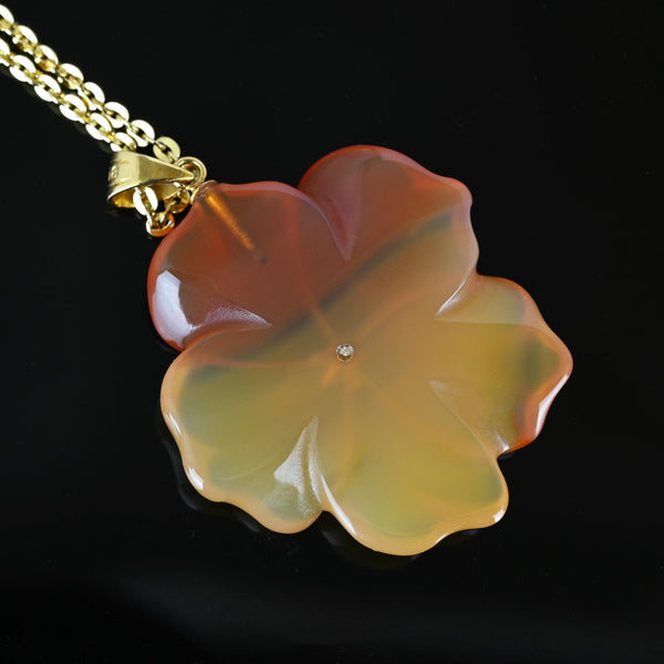 Fine 18K Gold Quartz Star Carved Flower Carnelian Pendant - Boylerpf