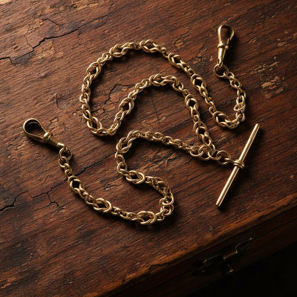 Antique 9K Gold Double Albert Love Knot Watch Chain Necklace