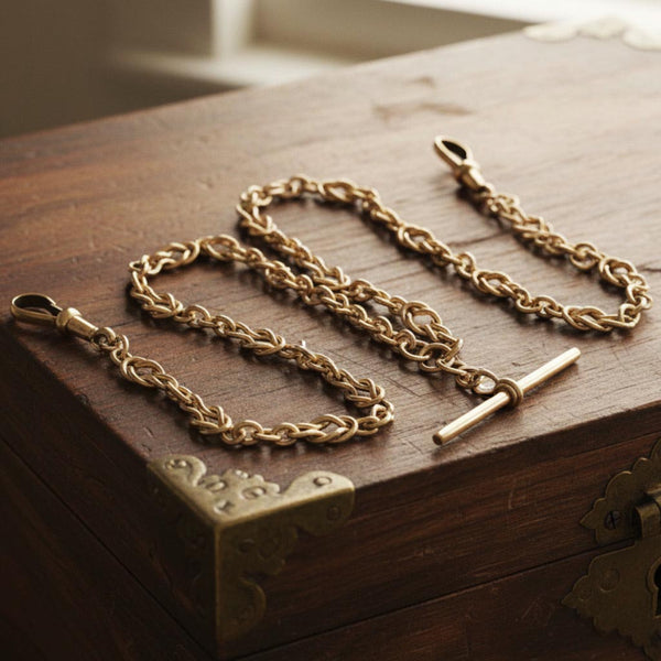 Antique 9K Gold Double Albert Love Knot Watch Chain Necklace