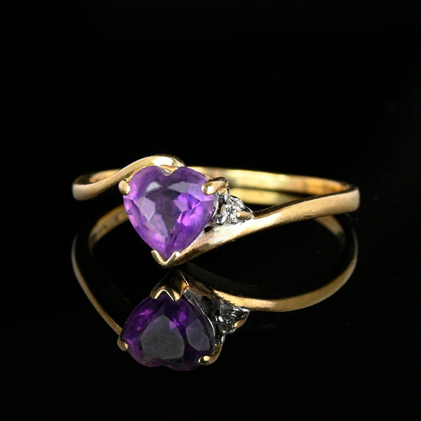 Vintage 14K Gold Bypass Diamond Amethyst Heart Ring - Boylerpf