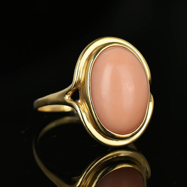 Mid Century Cabochon Salmon Coral Ring in 14K Gold - Boylerpf