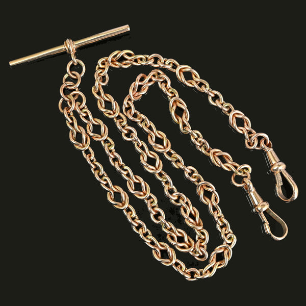 Antique 9K Gold Double Albert Love Knot Watch Chain Necklace
