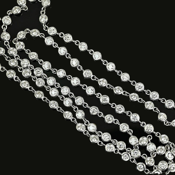 Vintage 18K White Gold Diamond Station Necklace 2.92CT