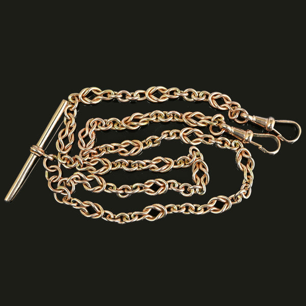 Antique 9K Gold Double Albert Love Knot Watch Chain Necklace