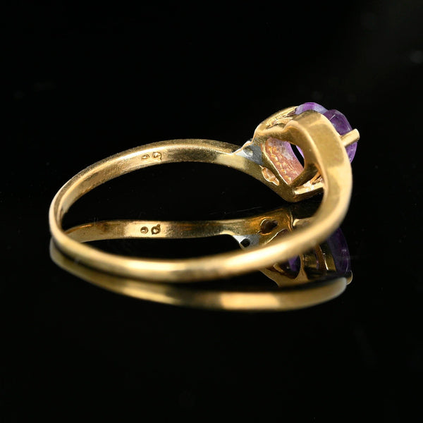 Vintage 14K Gold Bypass Diamond Amethyst Heart Ring - Boylerpf