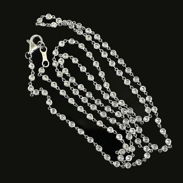Vintage 18K White Gold Diamond Station Necklace 2.92CT