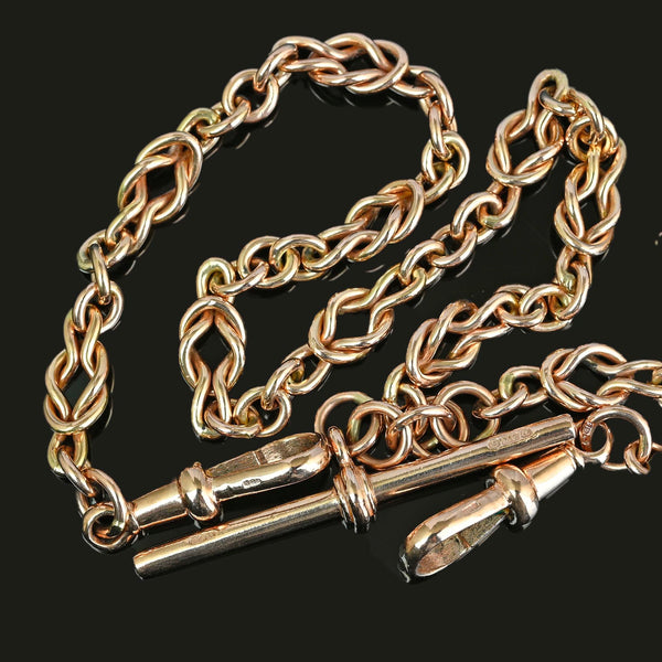 Antique 9K Gold Double Albert Love Knot Watch Chain Necklace