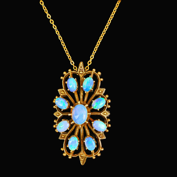 Vintage Opal Pendant Brooch 14K Gold Edwardian Style