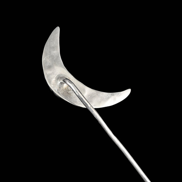 Vintage Silver Moonstone Crescent Moon Stick Pin Brooch - Boylerpf
