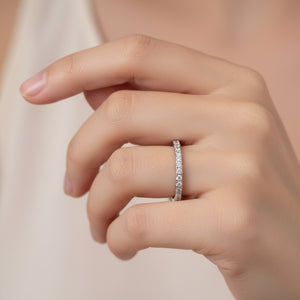 Vintage 10K White Gold Half Eternity Diamond Ring Band - Boylerpf