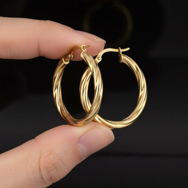 Vintage English 9K Gold Twisted Hoop Earrings