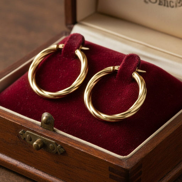 Vintage English 9K Gold Twisted Hoop Earrings