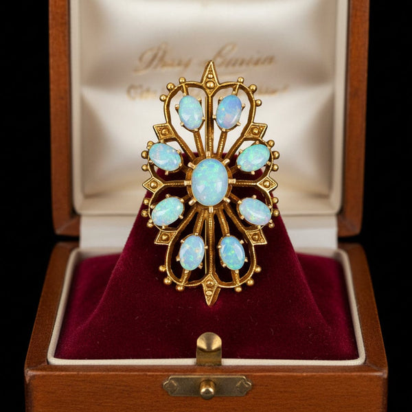 Vintage Opal Pendant Brooch 14K Gold Edwardian Style
