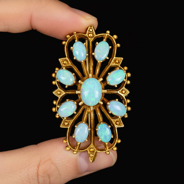 Vintage Opal Pendant Brooch 14K Gold Edwardian Style