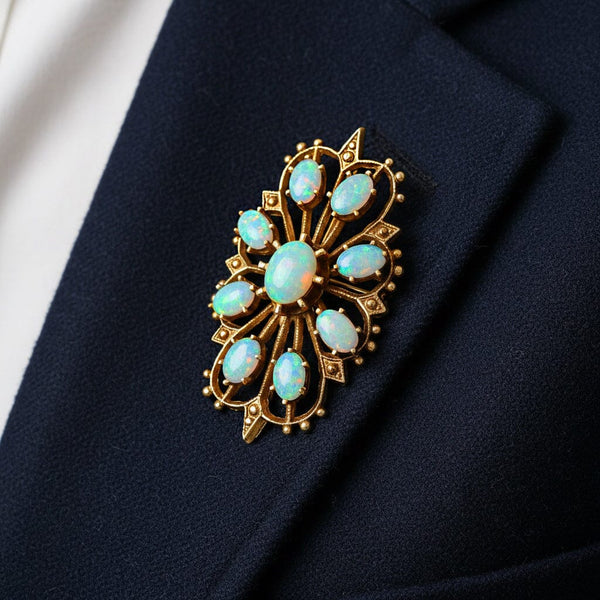 Vintage Opal Pendant Brooch 14K Gold Edwardian Style