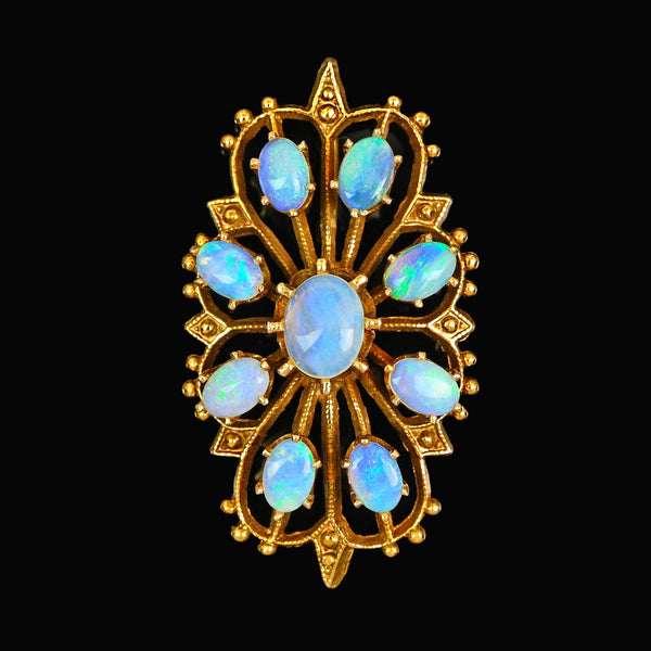 Vintage Opal Pendant Brooch 14K Gold Edwardian Style