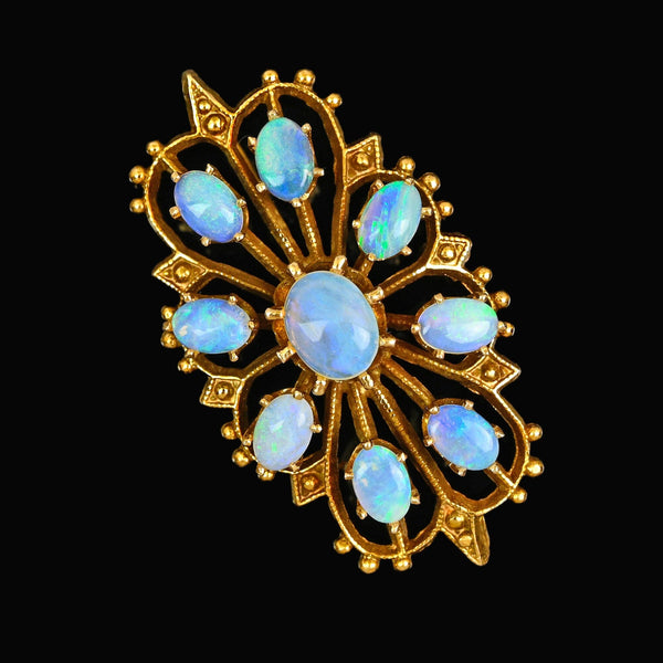 Vintage Opal Pendant Brooch 14K Gold Edwardian Style